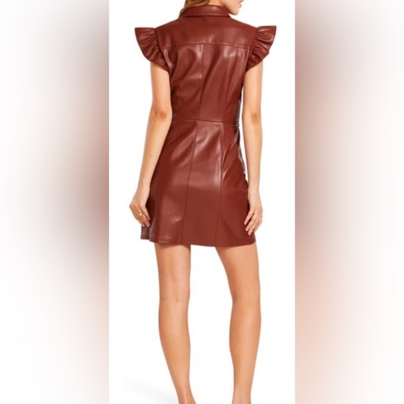 BB Dakota by Steve Madden Lima Faux Leather Mini Shirt Dress Cognac Size XL NWT - Picture 4 of 8